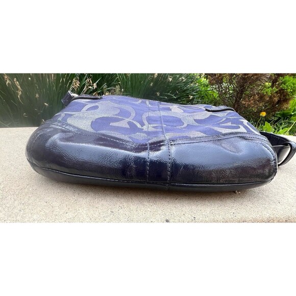 COACH Classic Signature Monogram 19820 Navy Silver Signature Chain Handbag Purse - Picture 4 of 10